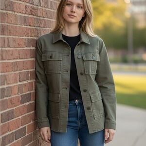 1822 Denim Olive Utility Jacket with Patch Pockets